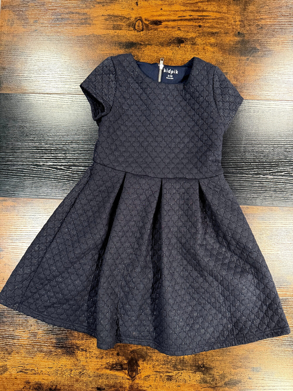 Kidpik Girls Dress Navy Textured Fit And Flare Size S 7/8